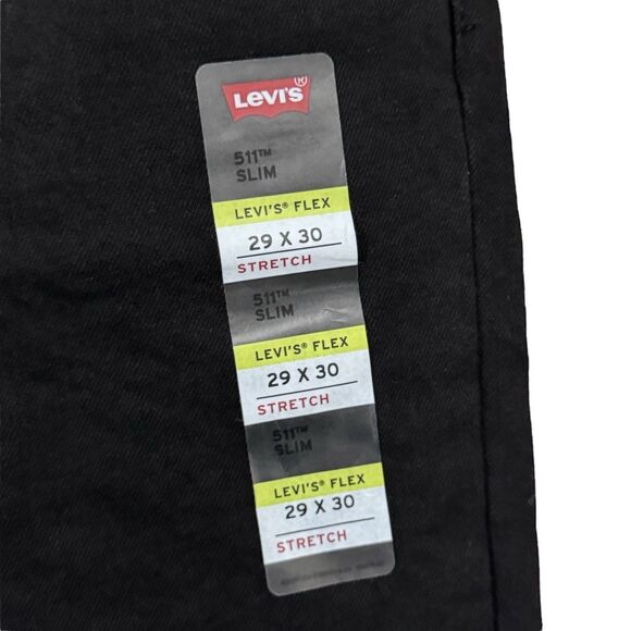 Levis 511 Slim Fit Black Denim Jeans Stretch Flex Mens Size 29x30 - Picture 8 of 11